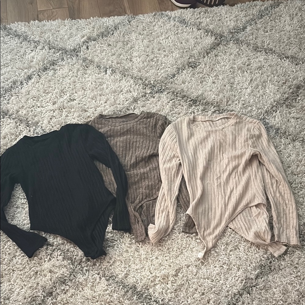 SHEIN Ribbed Bodysuit Trio - Black, Brown, Cream